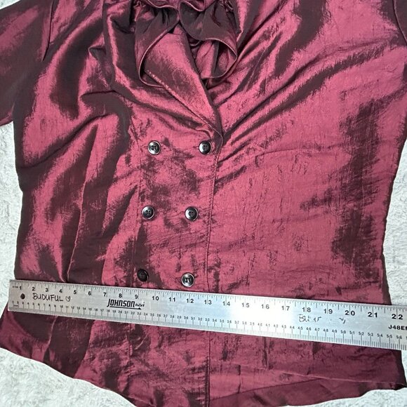 A La Mode by XiAO Ruffle Neckline Double-Breasted Blouse Jacket Small Burgundy - Picture 6 of 8